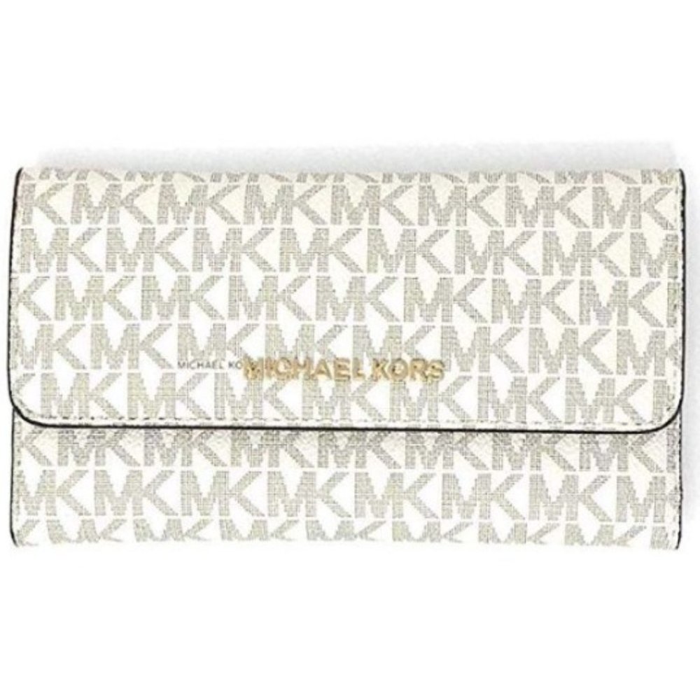 Michael Kors Jet Set Travel Large Trifold Leather Wallet (Vanilla) 35F8GTVF3B-15